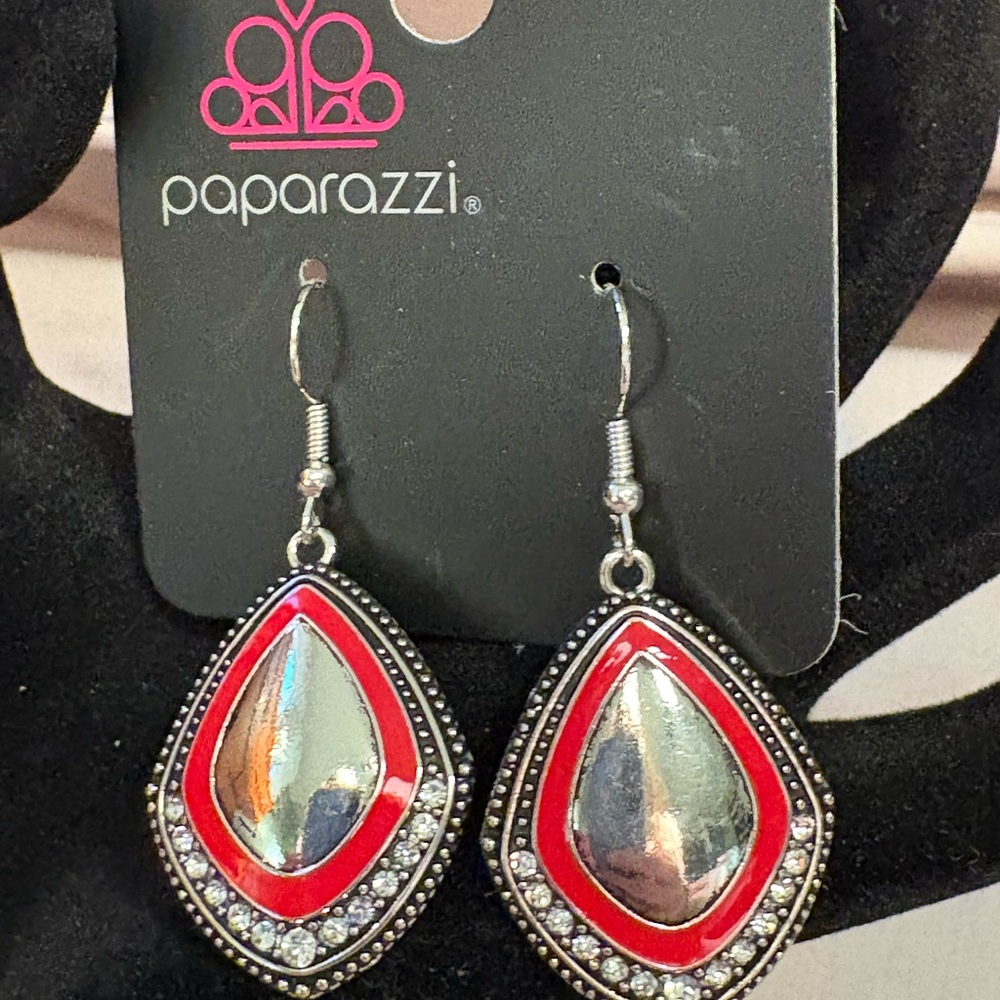 Paparazzi Red and Silver Teardrop Earrings